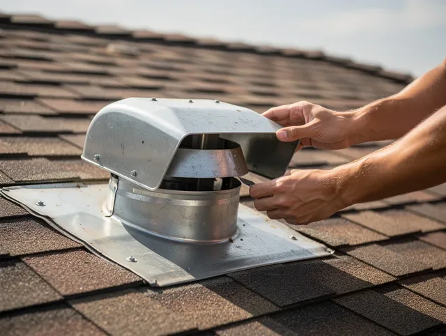 Norfolk Dryer Vent Cleaning certified technician safely cleaning a roof-mounted dryer vent in Norfolk