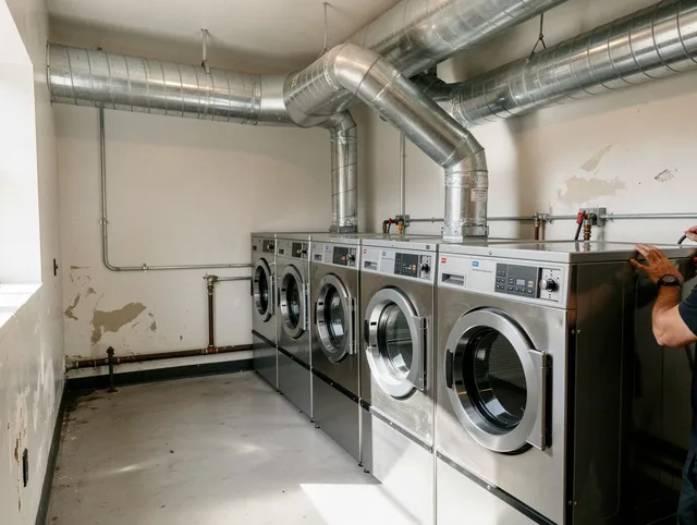 Norfolk Dryer Vent Cleaning team performing large-scale commercial dryer vent cleaning in Norfolk