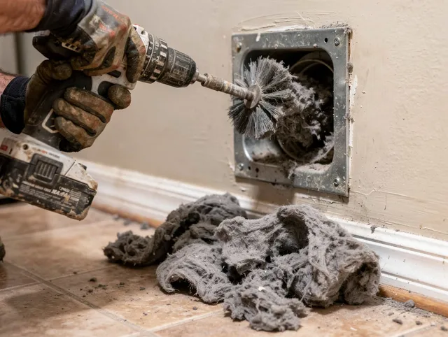 Certified Norfolk Dryer Vent Cleaning technician performing dryer vent cleaning in Norfolk