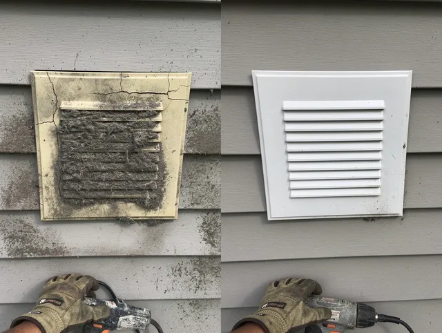Norfolk Dryer Vent Cleaning technician installing high-quality dryer vent cover at a residential property in Norfolk