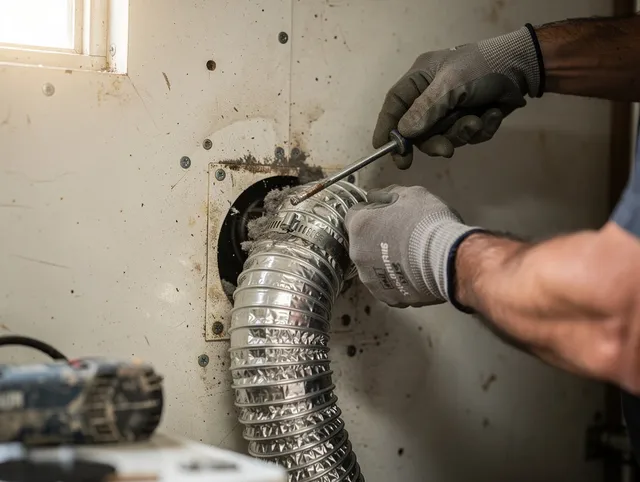 Norfolk Dryer Vent Cleaning technician performing precise dryer vent hose installation in Norfolk